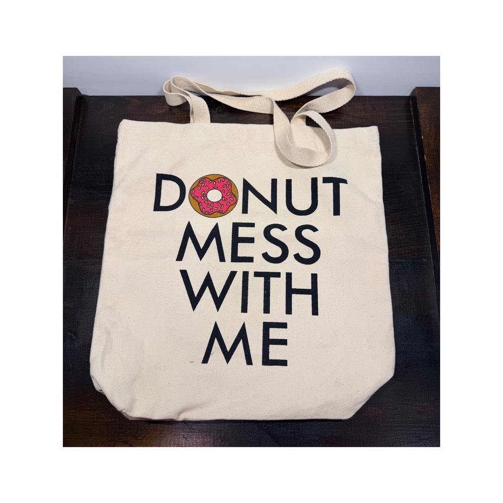 World Market Funny Donut Mess With‎ Me Tote Bag Canvas Reusable Shopping Bag